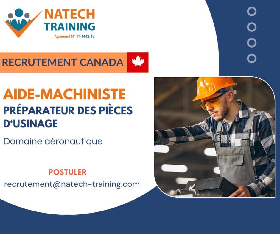 Offre d'emploi au Canada: Aide machiniste / préparateur des pièces d'usinage